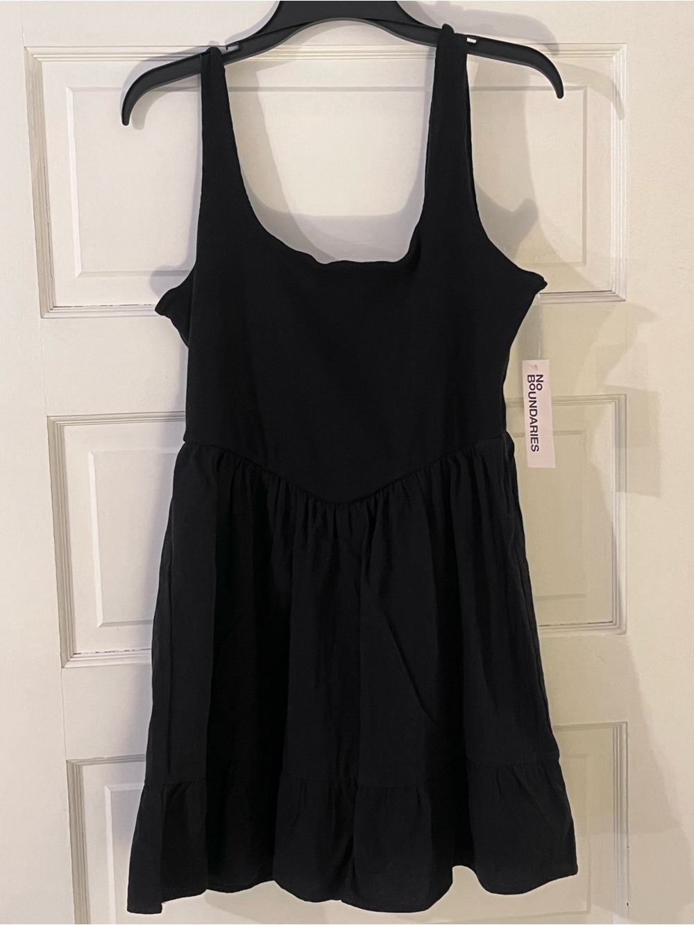 NWT No Boundaries Black Textured Mixed Media Tiered Tank Dress Size L